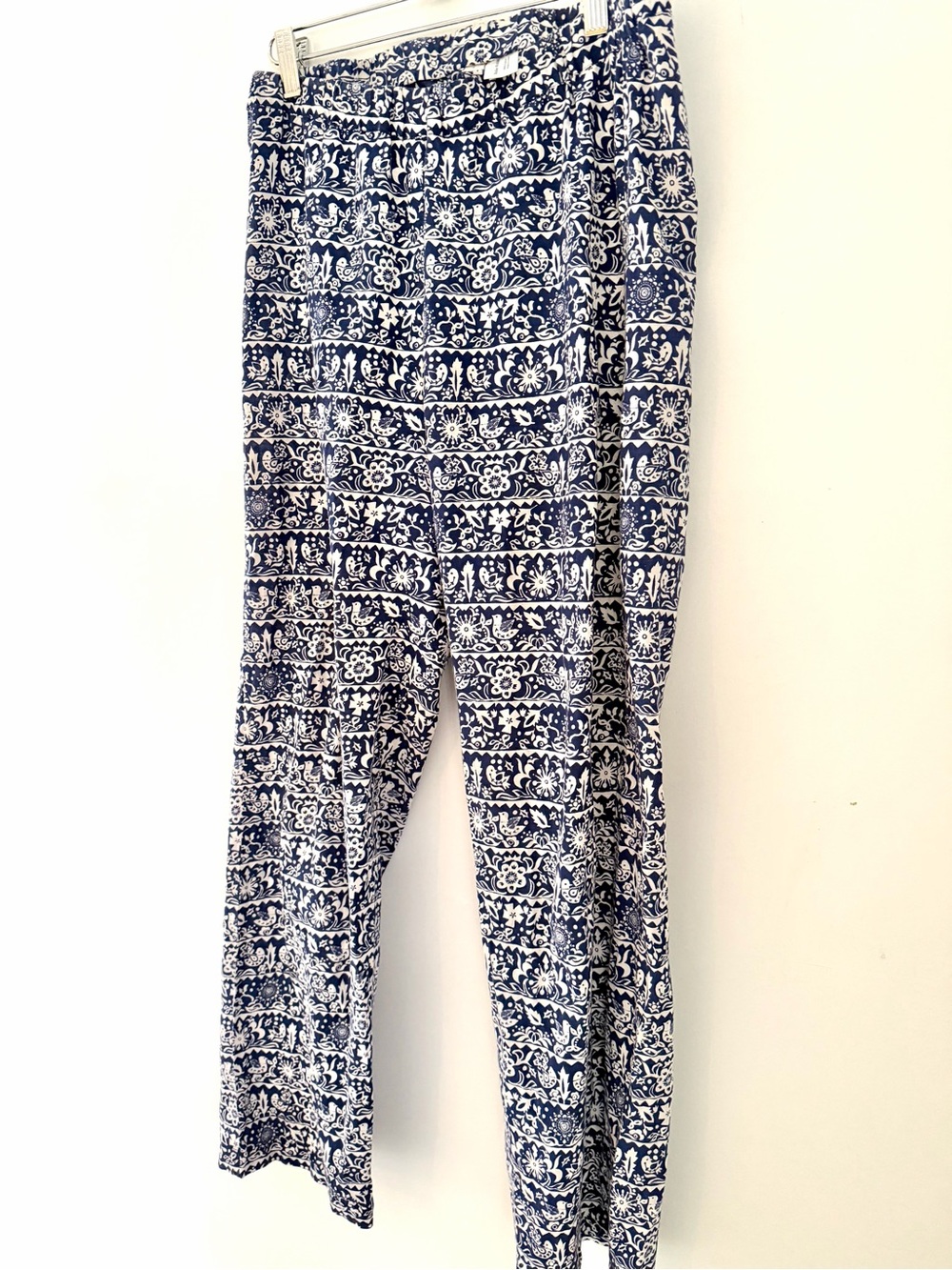 Roller Rabbit 100% Cotton Navy & White Printed Wide-Leg Pants